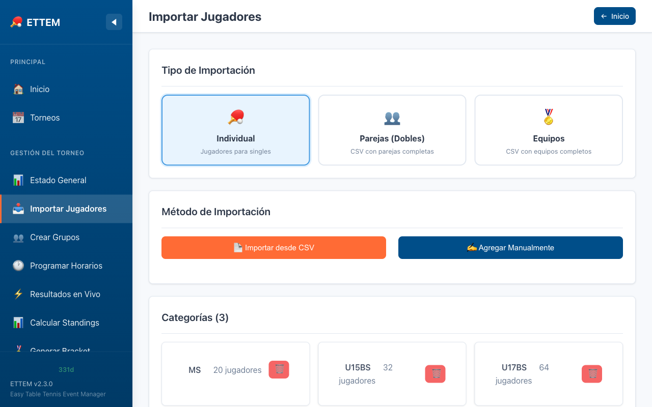 Pantalla de importaci&oacute;n de jugadores